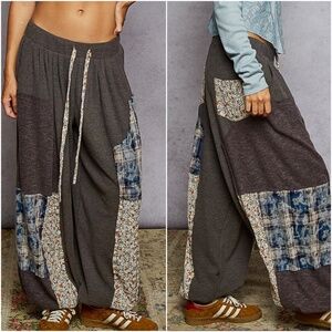 POL Charcoal Stretchy Waist Floral Plaid Print Lounge Joggers